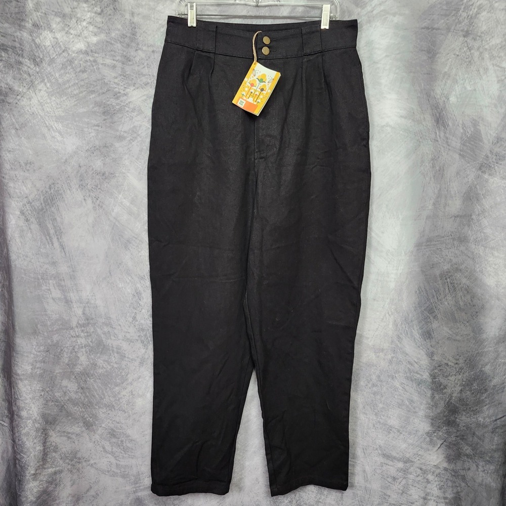 NWT Lucy & Yak Addison High Rise Trousers Black Organic Cotton 34x30 Jeans Pants